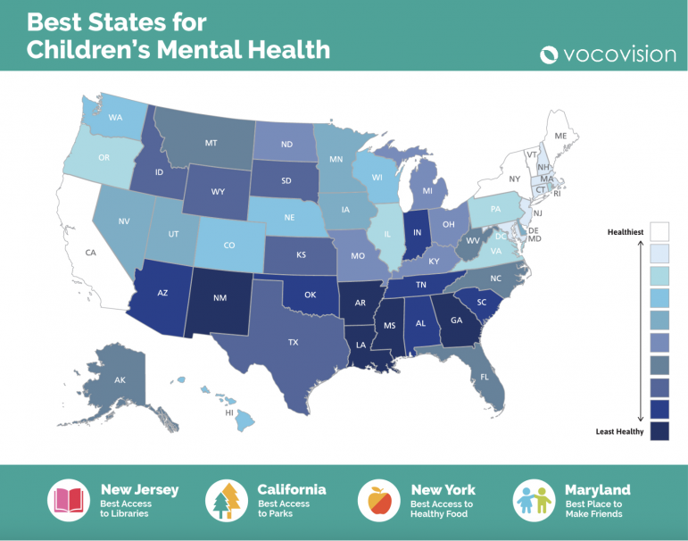 Vocovison graphic Best States for Children's Menttal Health 5-9-24